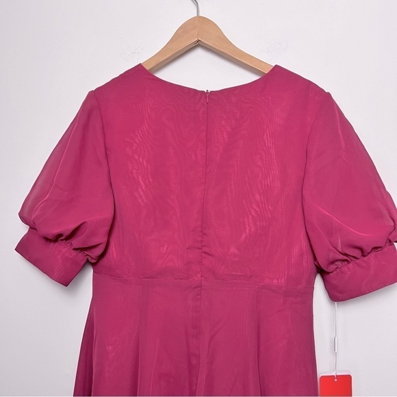 JJ House V-Neck Tea-Length Chiffon Evening Dress with Pleats Mulberry NEW US12 - Picture 12 of 16